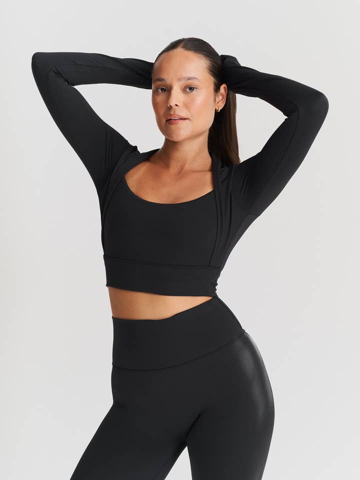 Sisterly Tribe - Wholesale Athletic Top - Women's - Softsculpt Bolero Long Sleeve Top - Black1