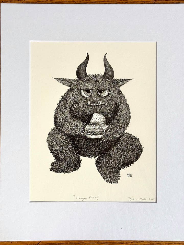 "Hangry Henry," Signed and Matted Giclée Fine Art Print for wholesale by Belu Malu