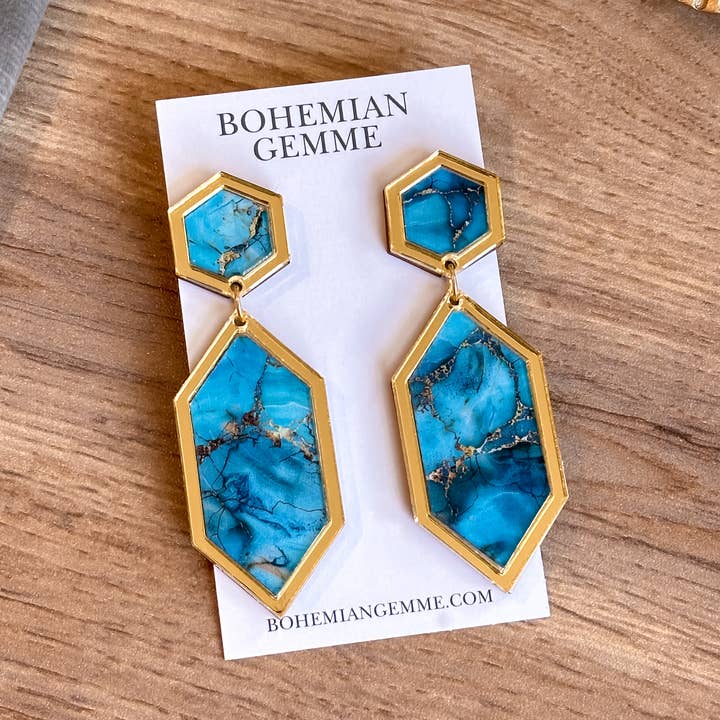 Ada Statement Earrings-Turquoise for wholesale by BOHEMIAN GEMME