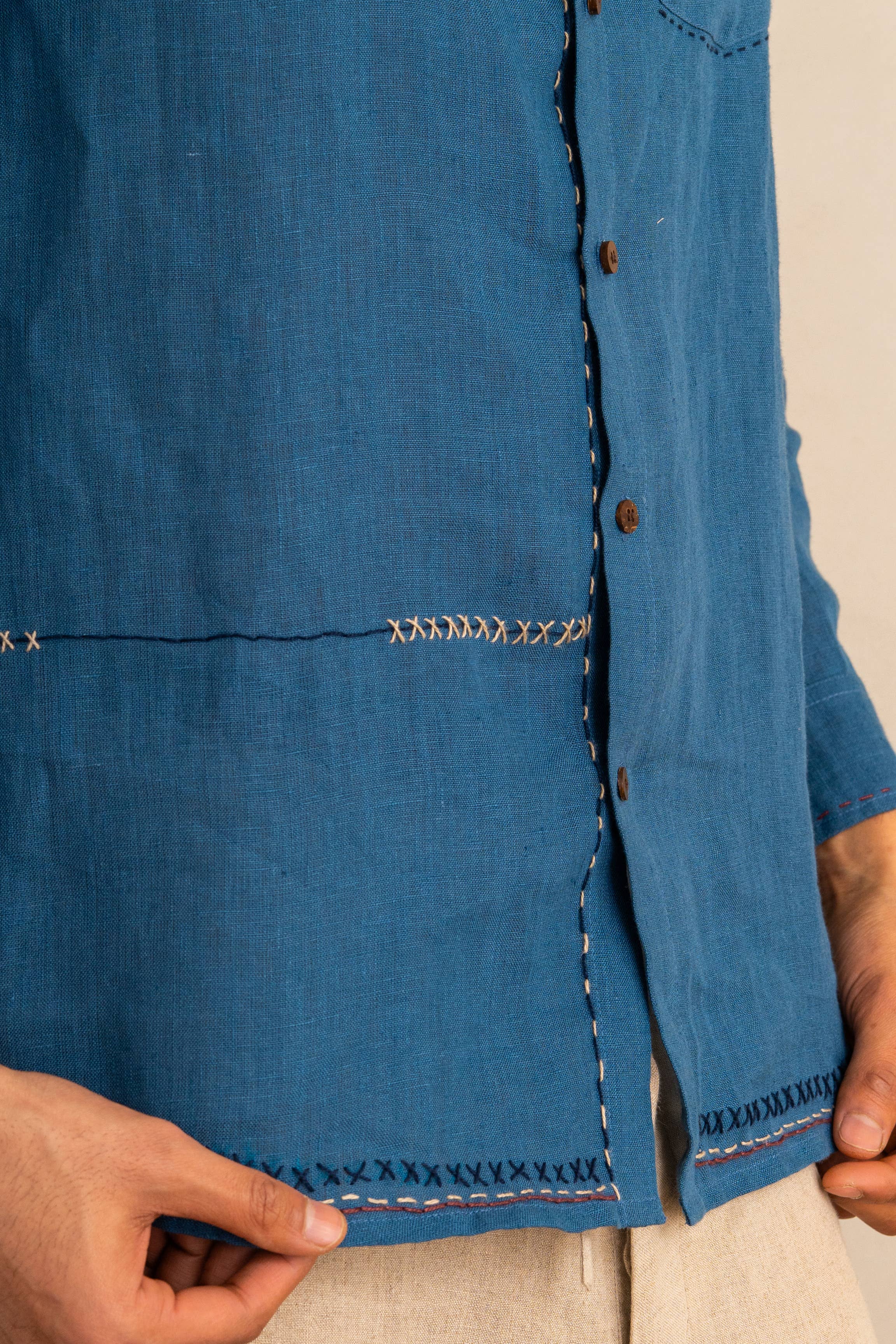 Pacific Blue Linen Mason Shirt for wholesale on Faire3