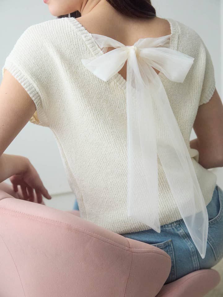 Blu Pepper - Wholesale Knit Sweater - Women's - BACK SHEER TIE SHORT SLEEVE KNIT SWEATER