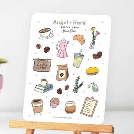 Folha de adesivos de cafeteria por atacado de Angel + Hare