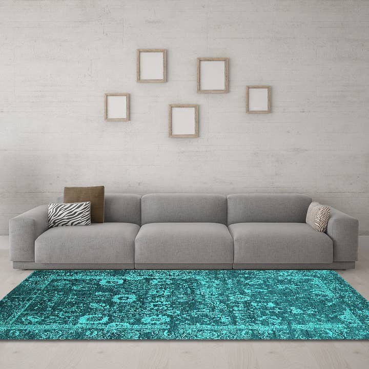 Machine Washable Oriental Turquoise Industrial Area Rugs for wholesale by Ahgly