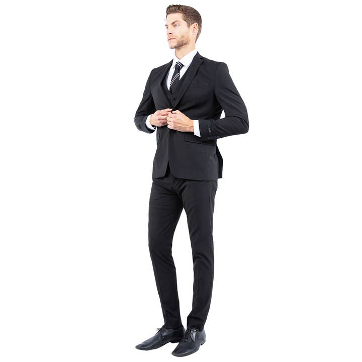 Suits America - Wholesale Suit Set - Men's - Mens Suit 4-Way Stretch 3pc w/ Expandable Waistband, Black5