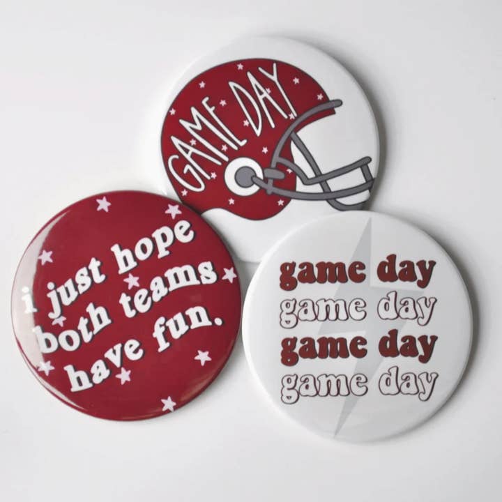 Maroon Game Day Tailgate Buttons | Game Day Pins for wholesale by Tailgated Co.