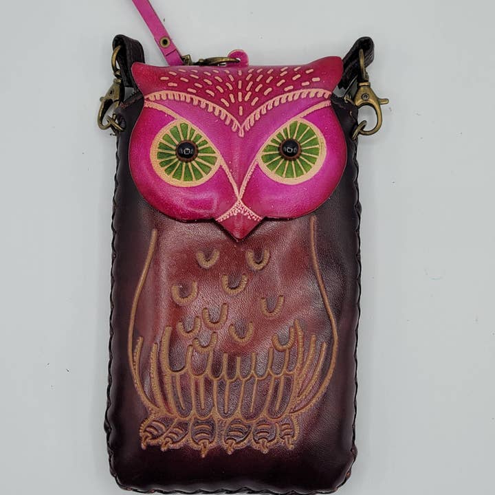 Sunflower Handmade leather inc – Bolsa de telefone - Mulher por atacado – Capa de telemóvel em couro artesanal de coruja11
