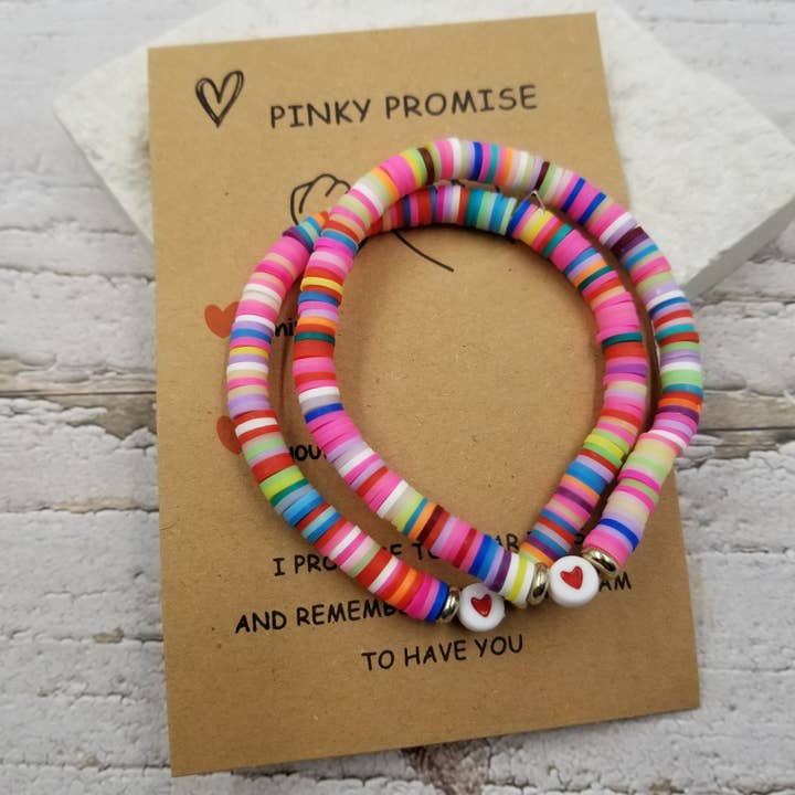 Heart Clay Heishi Valentine Bracelet Set Of 2 With Card for wholesale by Treasure Wholesale