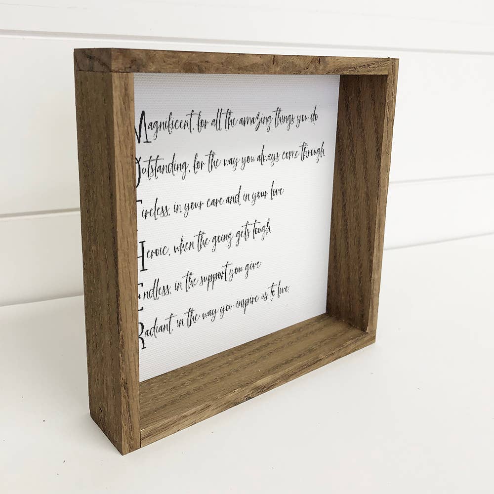 Hangout Home - Wholesale Sign - MOTHER Acrostic Poem Wood Frame Sign - Mother's Day Gift2