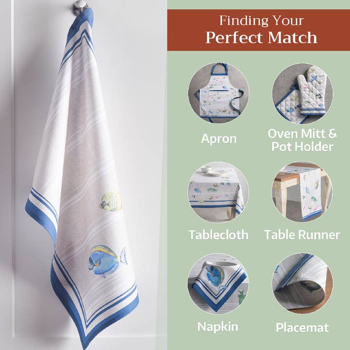 Maison d'Hermine - Design in Every Thread - Wholesale Tea Towel - Kitchen Towels 100% Cotton - Set of 3 - Poisson5