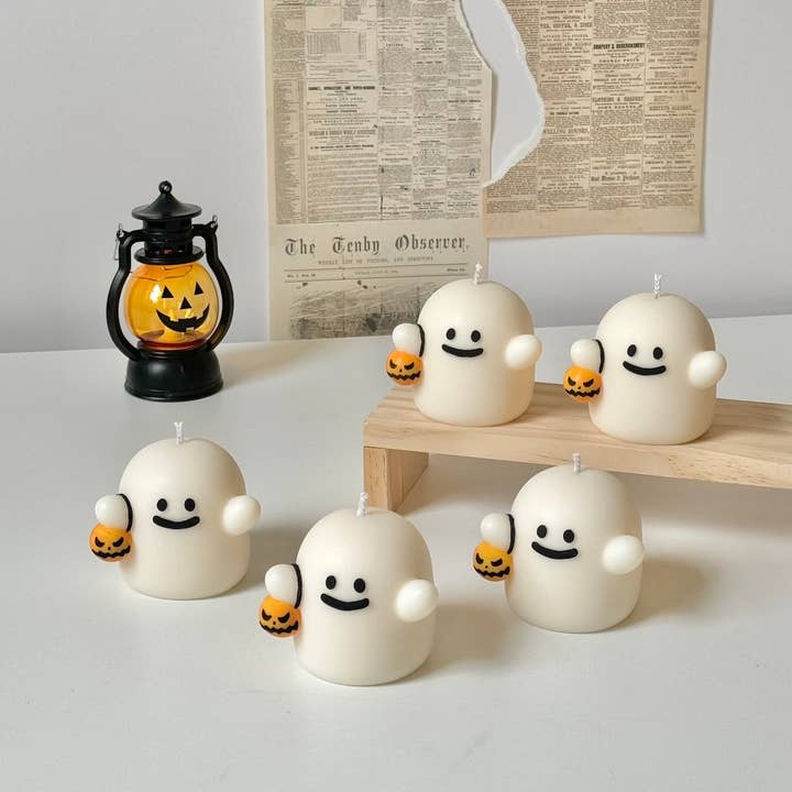 Trick or Treat Ghost Halloween Candle for wholesale by Kirrou
