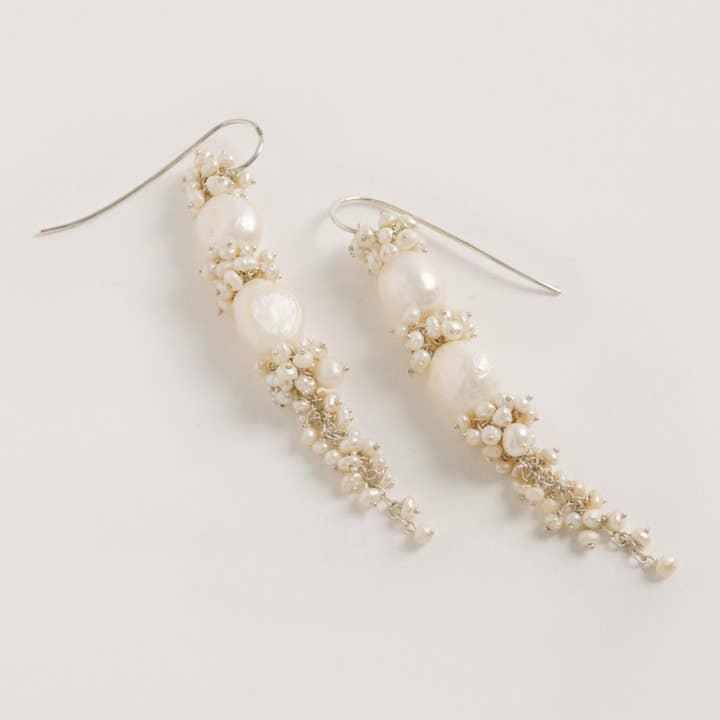 Silver Baroque Pearl Long Drops for wholesale by Freya Rose