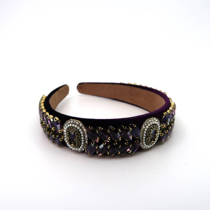 ASSORTED MULTI CRYSTAL DECOR SUEDE HEADBAND 21027-18 (12PC) for wholesale on Faire