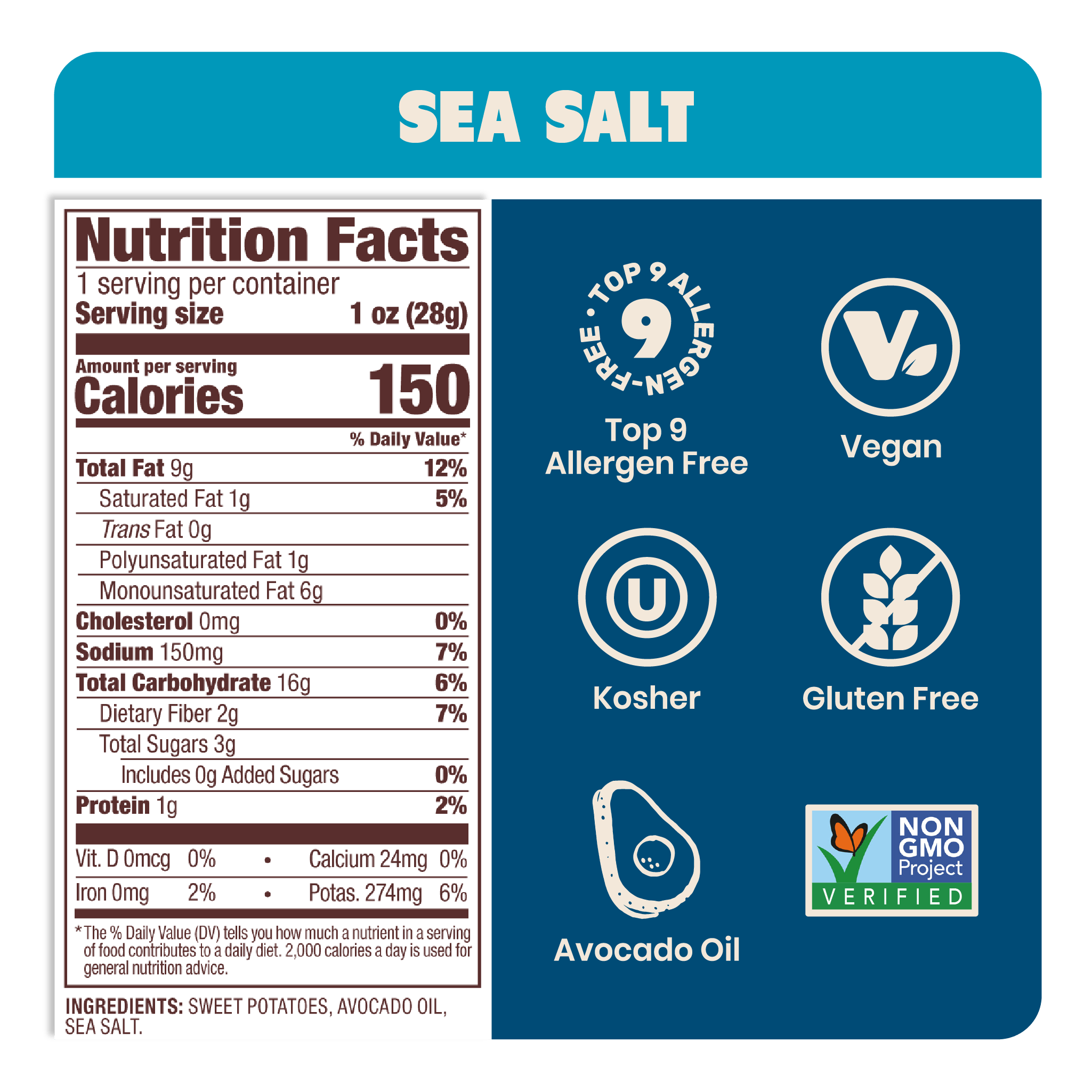 Jackson's - Wholesale Chips - Sea Salt Sweet Potato Chips in Avocado Oil 1oz (Pack of 30)1