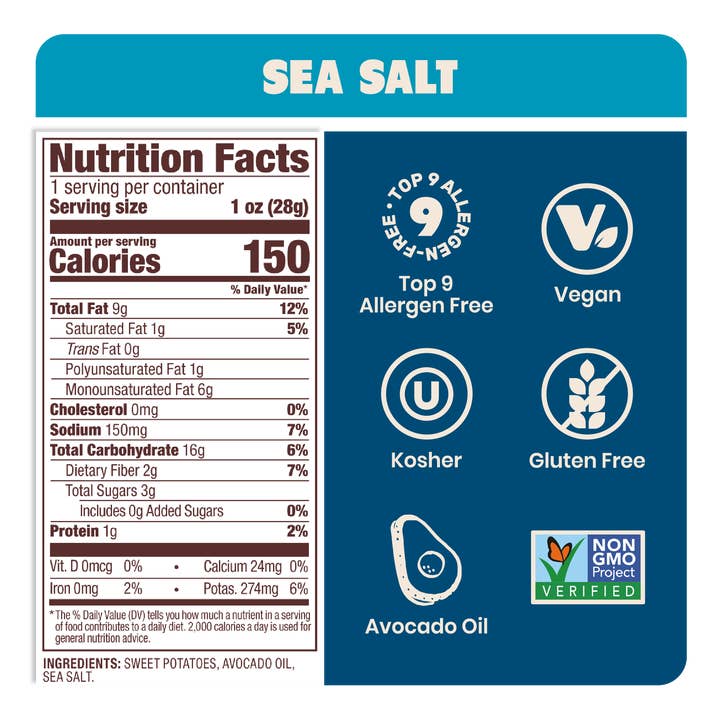 Jackson's - Wholesale Chips - Sea Salt Sweet Potato Chips in Avocado Oil 1oz (Pack of 30)1