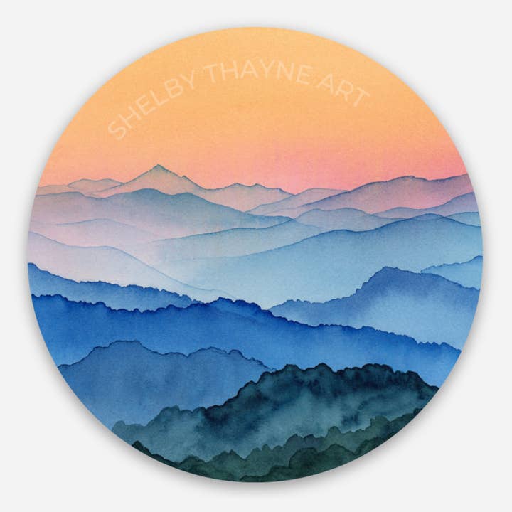 Blue Ridge Mountains Sticker - Originele Aquarel Kunst voor wholesale door Shelby Thayne Art
