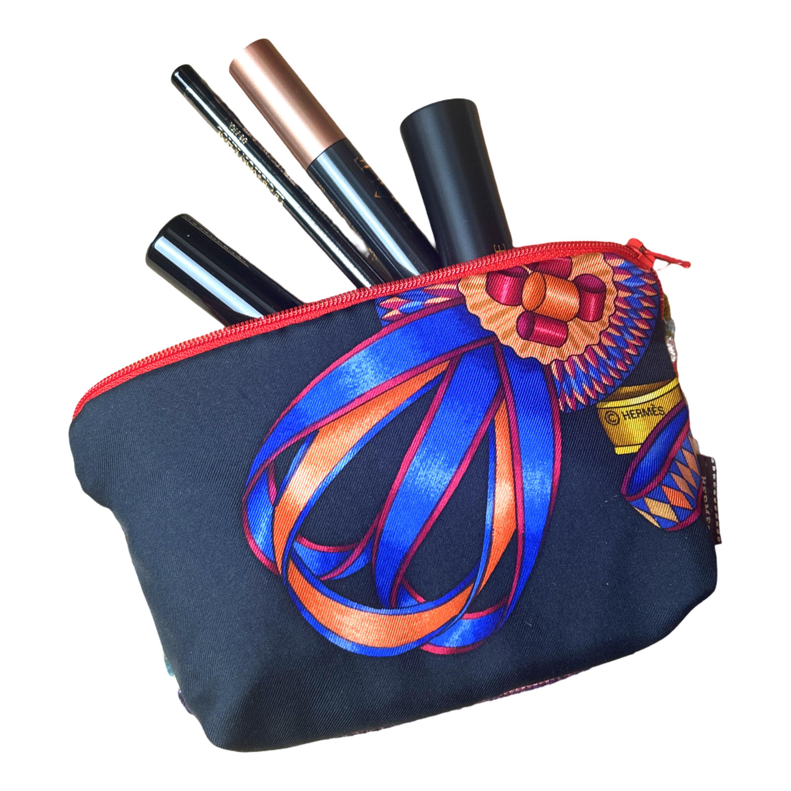 Vintage Luxe Up - Wholesale Makeup/Cosmetic Bag - Rubans du Cheval Noir Vintage Silk Scarf Beauty Bag0