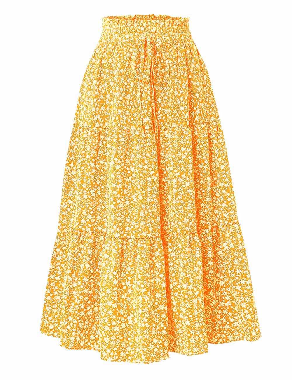 Sweetkama - Wholesale Skirt - Women's - Ladies Boho Elastic Waist Ruched Drawstring Skirt5