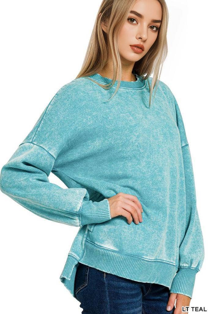 42POPS – Sweatshirt - Mulher por atacado – Pulôver de Fleece com Lavagem Ácida e Bainha Assimétrica com Bolsos SI-2498013