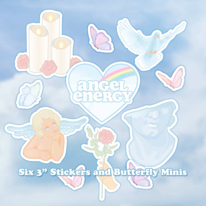 Angel Energy Sticker Pack, 6 Waterproof Vinyl Stickers, Spiritual, Angelcore, Pastel Aesthetic Stickers, Cute Water Bottle Decals for wholesale by Prismatic Paper Co.