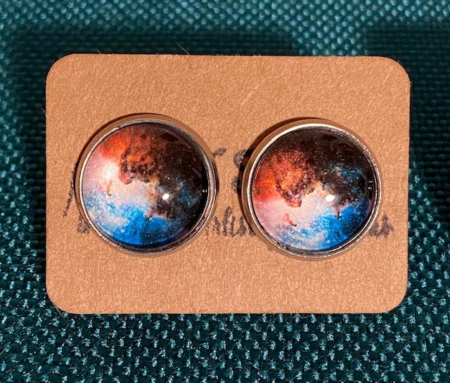 SMA Artistry Creations - Wholesale Stud/Post Earrings - 12mm Galaxy design glass cabochon stud earrings7