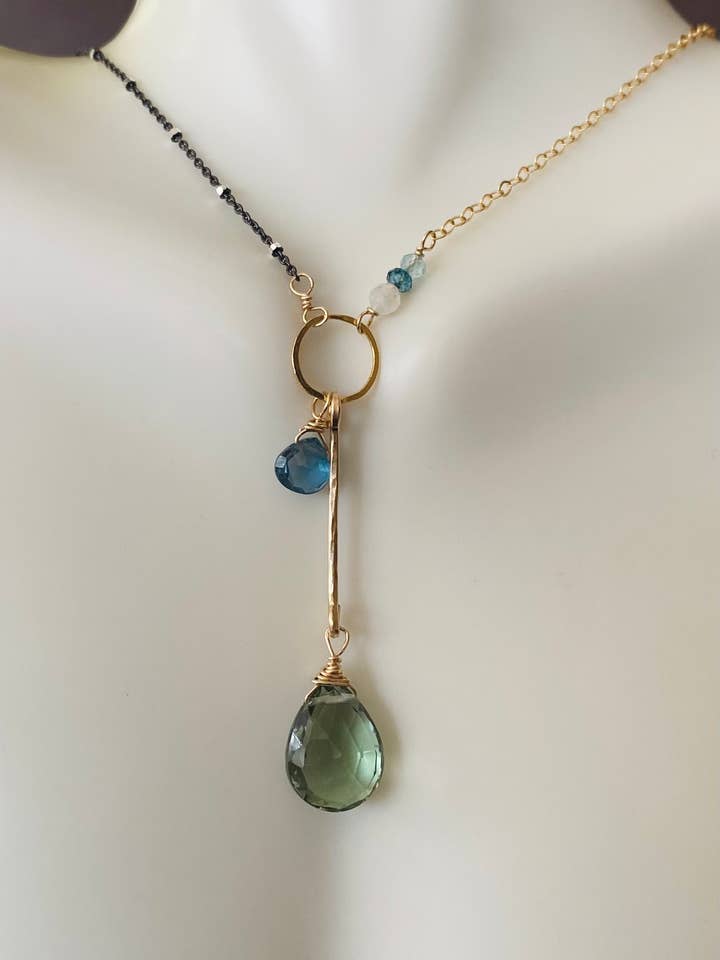 Green Amethyst Asymmetrical Necklace for wholesale by Judy Brandon Jewelry