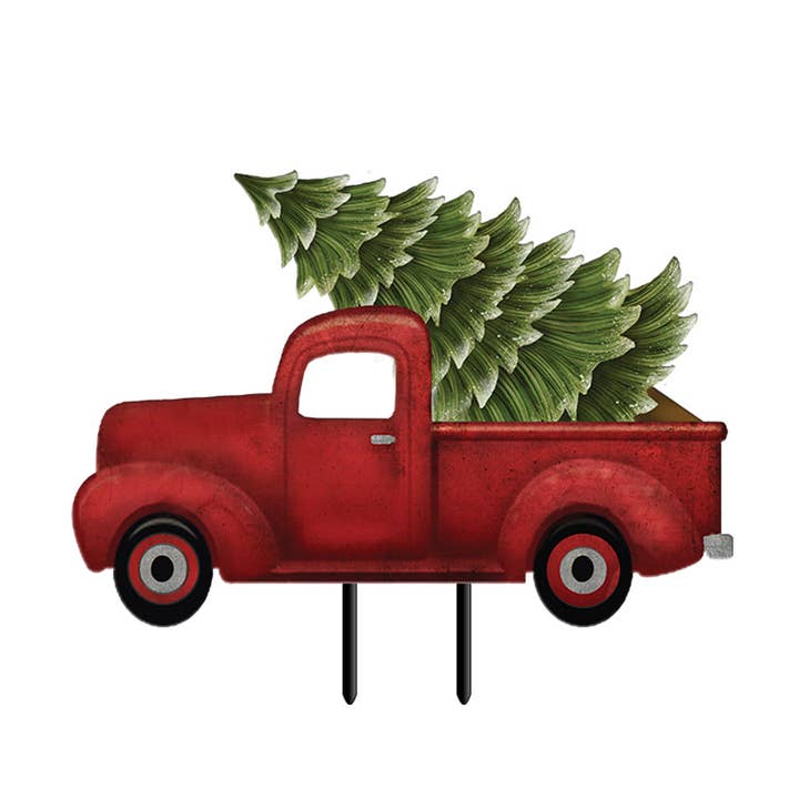 Merry Christmas Pickup Metal Yard Art 30" x 13" for wholesale by Briarwood Lane