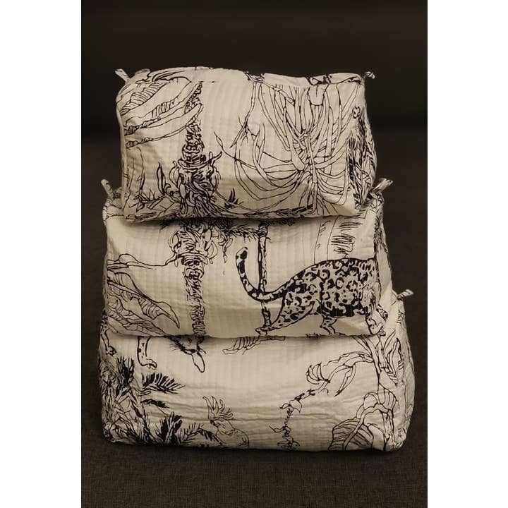 Ayras World - Wholesale Make-up tas/toilettas - Witte toilettas met safari-print van katoen voor reizen en make-up4