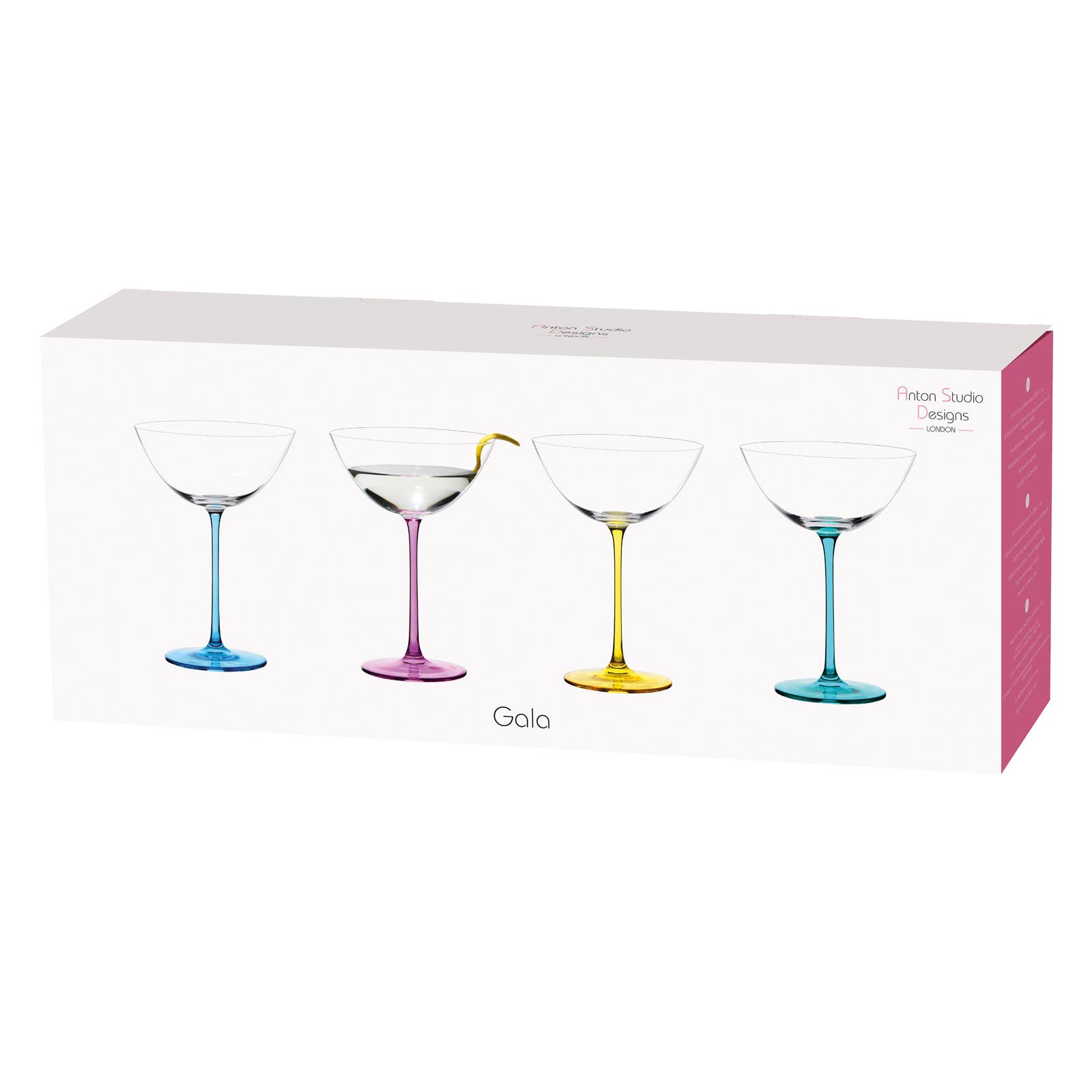 The DRH Collection BV – Großhandel Cocktail-/Schnapsglas – Set mit 4 Gala-Cocktailgläsern mit farbigen Stielen2