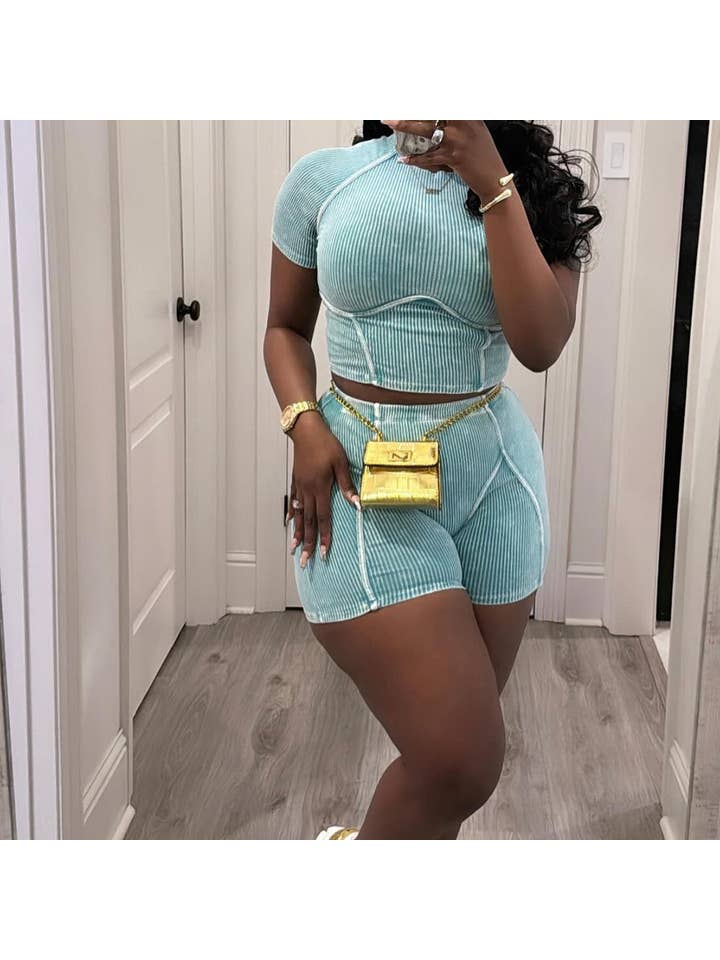 MB Fashion Wholesale - Wholesale Top & Short Set (NOT Loungewear) - Women's - MB FASHION WASHED RIBBED HIGH QUALITY SHORTS 2 PCS SET 4020LY16