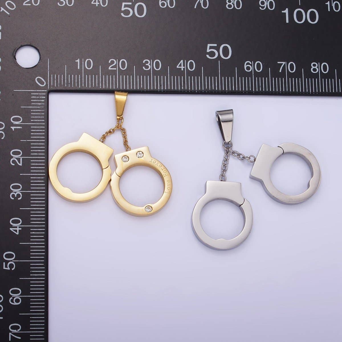 Stainless Steel Hand Cuff Charms Pendant in Gold & Silver | P1448 for wholesale on Faire3