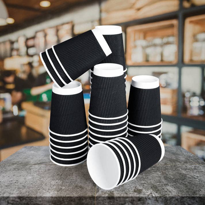 Three Leaf Products - Vendita all'ingrosso Tazze monouso - Bicchieri in carta neri corrugati 9 oz (circa 266 ml), confezione da 900 - Three Leaf6