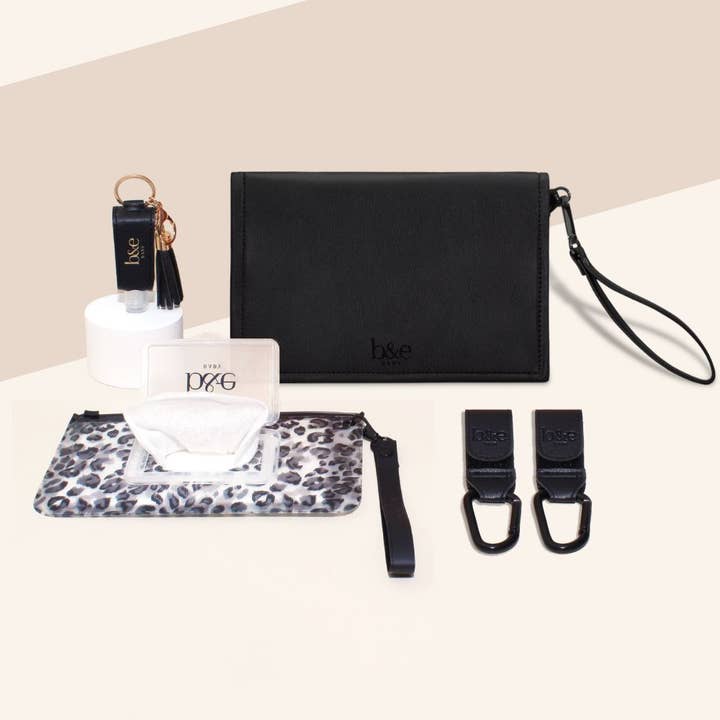 Georgie Gunmetal Nappy Clutch Black Bundle for wholesale by Ben & Ellie Baby