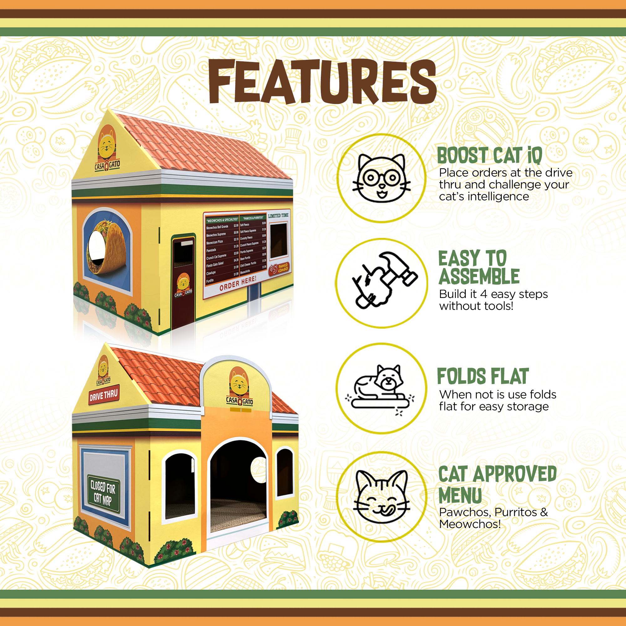 Capnip - Wholesale Pet Cave - Cat/Dog - Capnip Casa Gato Mexican Fast Food Cardboard Cat House3