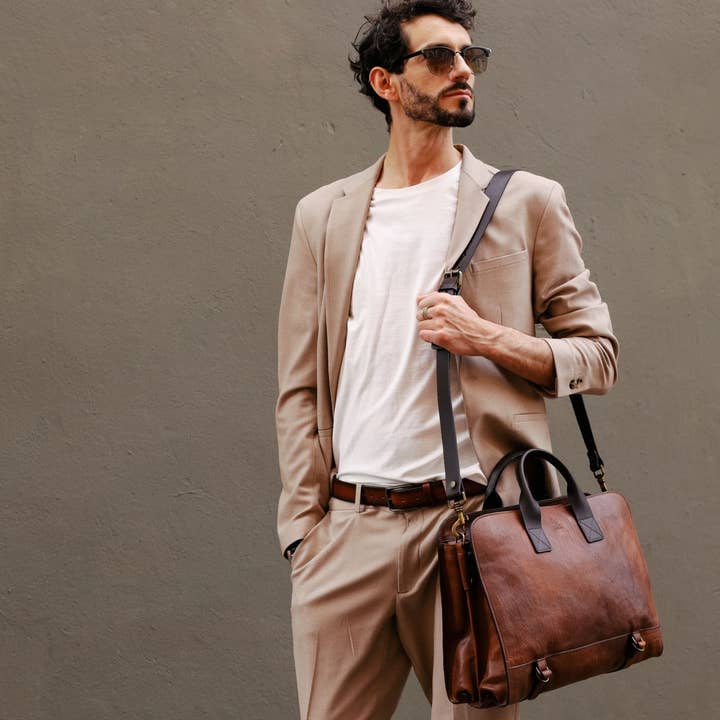 Time Resistance - Wholesale Briefcase - Unisex - Matte Brown Leather Briefcase - Wide Sargasso Sea