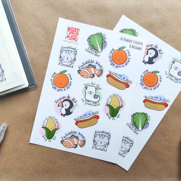 Teacher Reward Stickers No.2 - Food & Animals for wholesale by GojiBerry Designs