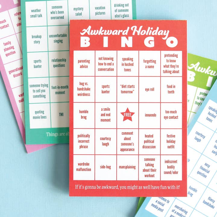 Awkward Holiday Bingo for wholesale by Public School Paper Co.