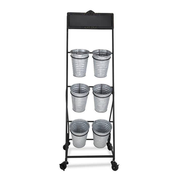 Cheungs Home Decor - Wholesale Plant Pot Stand - Kalila 6 Pot Metal Rolling Cart | Chalkboard