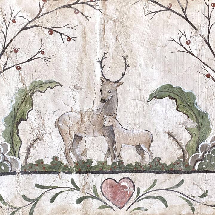 Oh Deer - Fresco Tapestry Fragment Style Art Print for wholesale by Jennifer Lorton Art