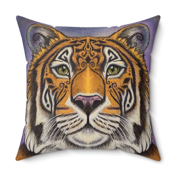 Tiger 14x14 Throw Pillow Spun Polyester Square Pillow for wholesale by Art By: Julianna McPherson