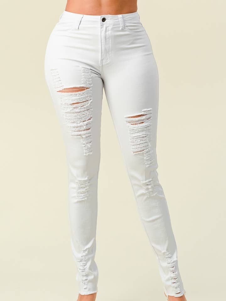 LV-420 HIGH WAISTED STRETCHY COLORED SKINNY DISTRESSED JEANS for wholesale by Denim Zone U.S.A.