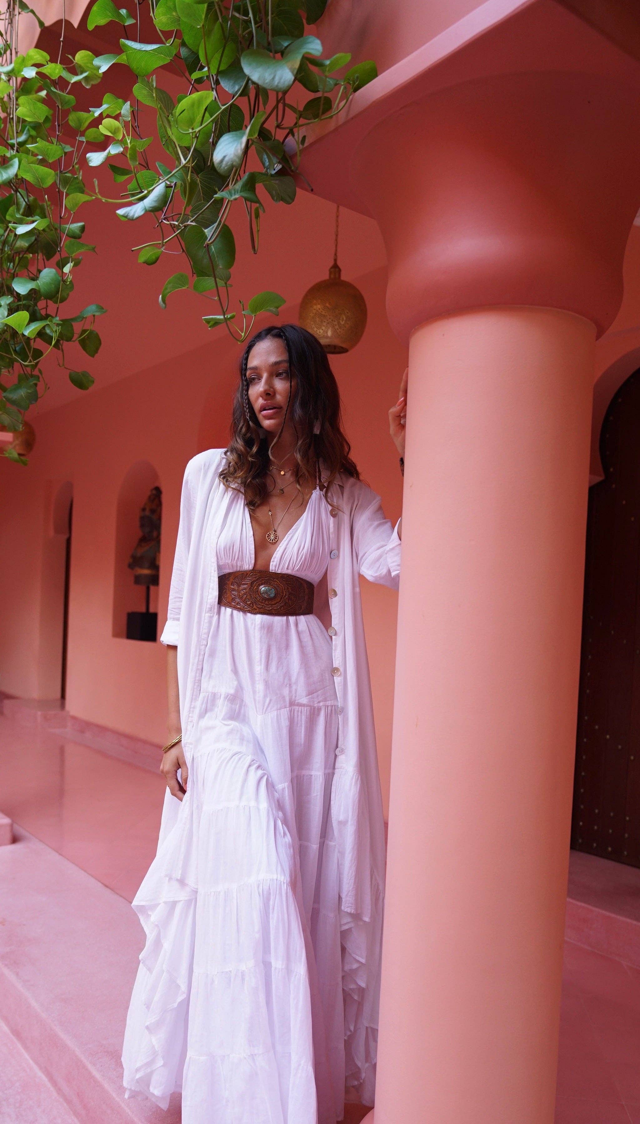 Hiawatha Concho Belt Antique Medium Brown for wholesale on Faire5