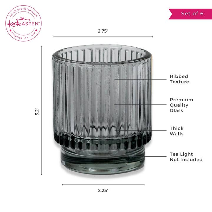Kate Aspen – wholesale Candle holder – Ribbed Smoke Gray Glass Votive Candle Holder (Set of 6)5
