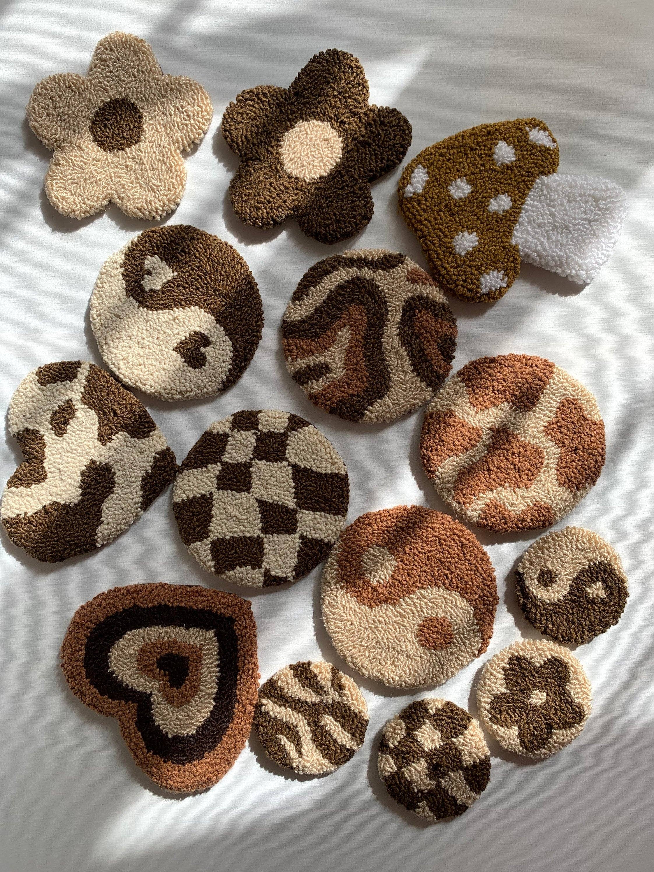 MUUDLAND - Wholesale Coasters - Punch Needle Coasters, Brown Mug Rugs, Coffee Rug,5