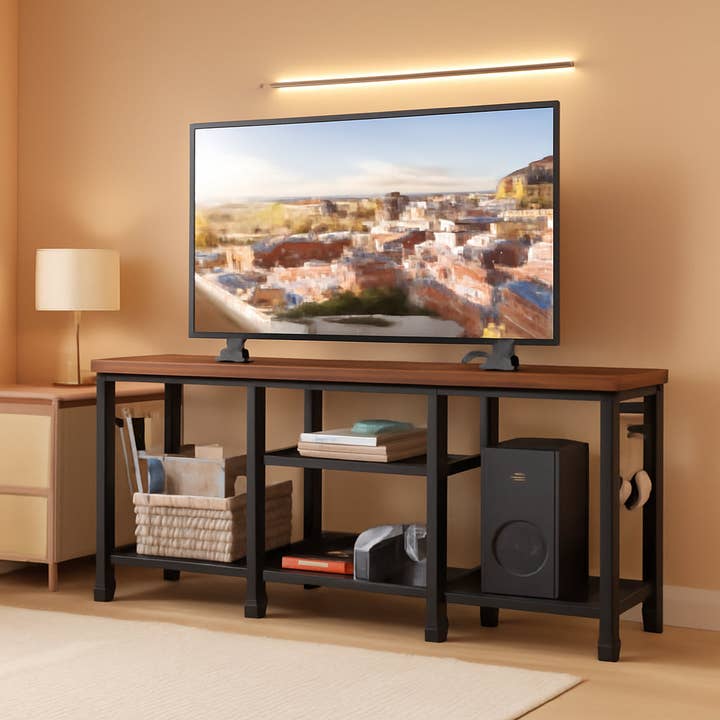 Rustic Brown TV Stand For 55 Inch With Open Storage Shelves for wholesale by ShipItFurniture