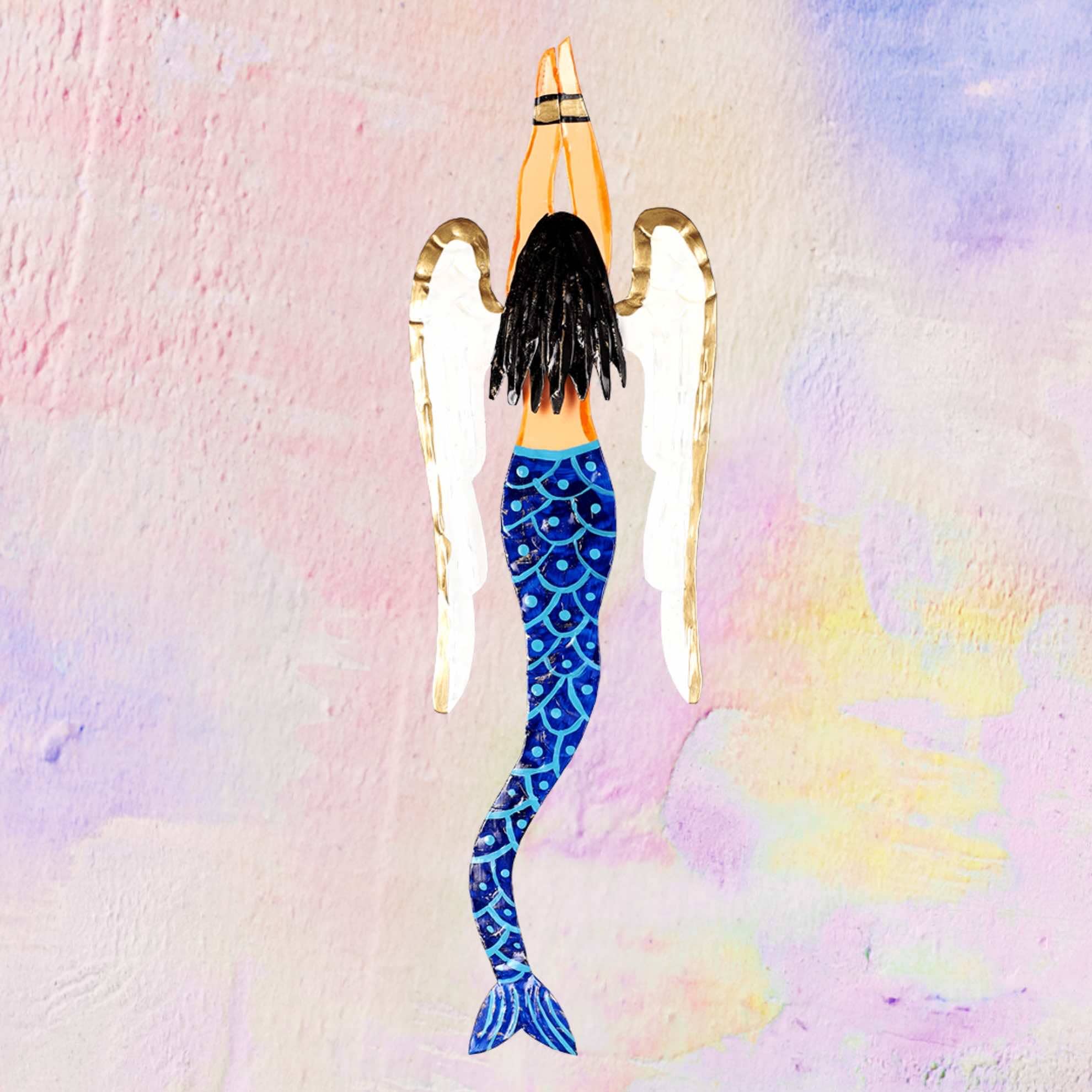 PINK PAMPAS – wholesale Wall Accent – Handmade Mexican tin wall-mounted winged mermaid1