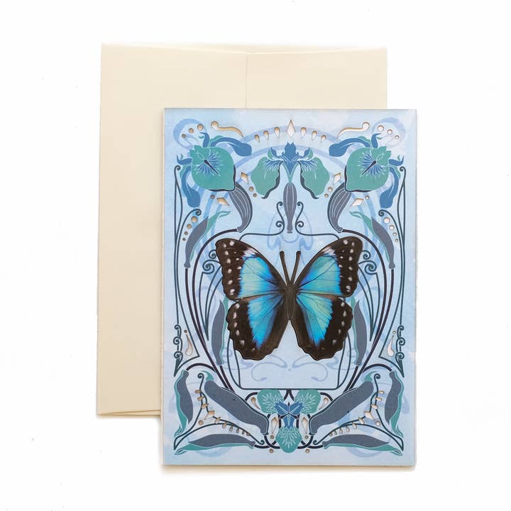 Teal Morpho Butterfly Greeting Card with Removable Butterfly for wholesale by Moth and Myth