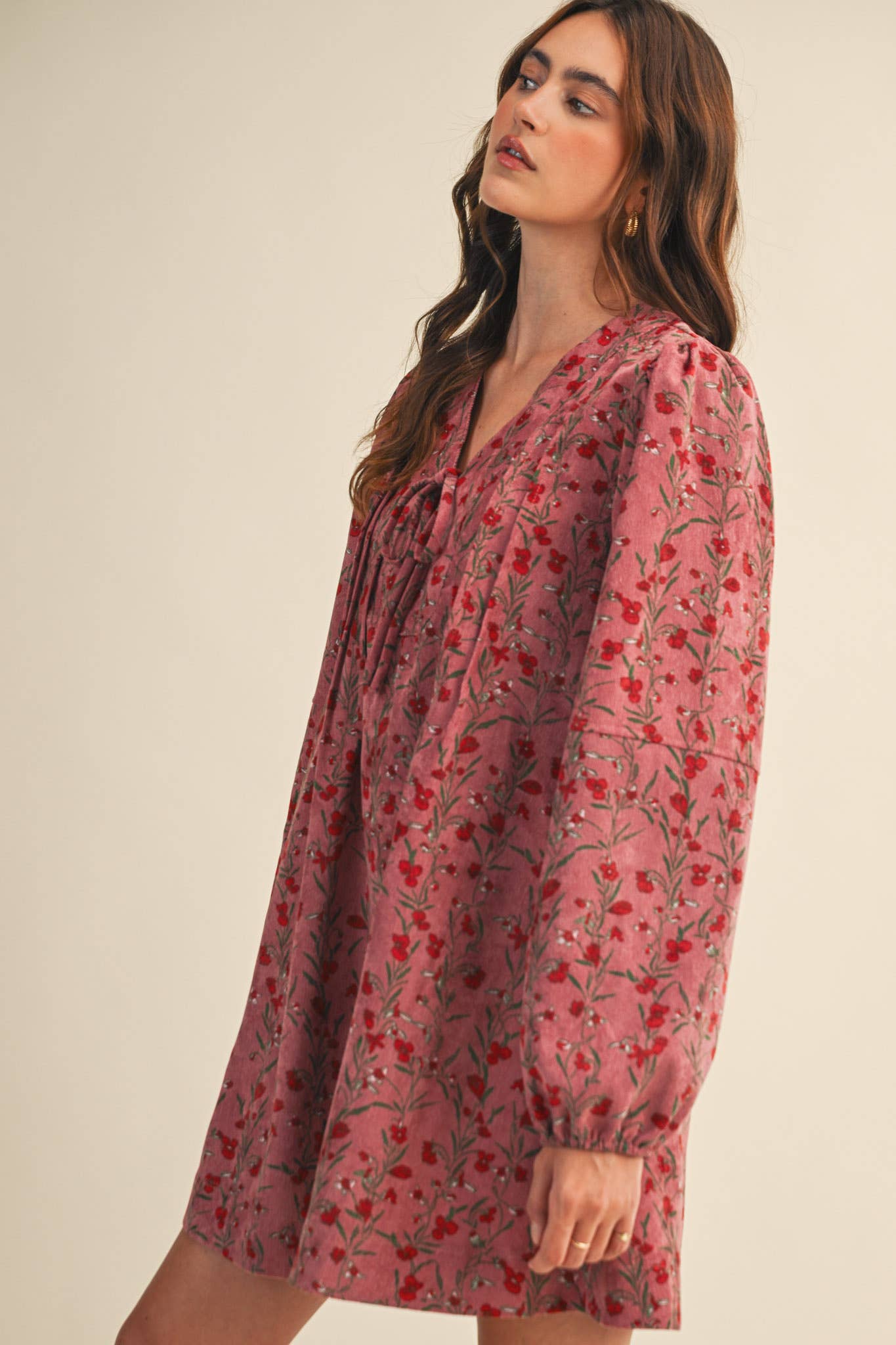 &MERCI - Wholesale Dress - Women's - FLORAL CORDUROY MINI DRESS MDR440922