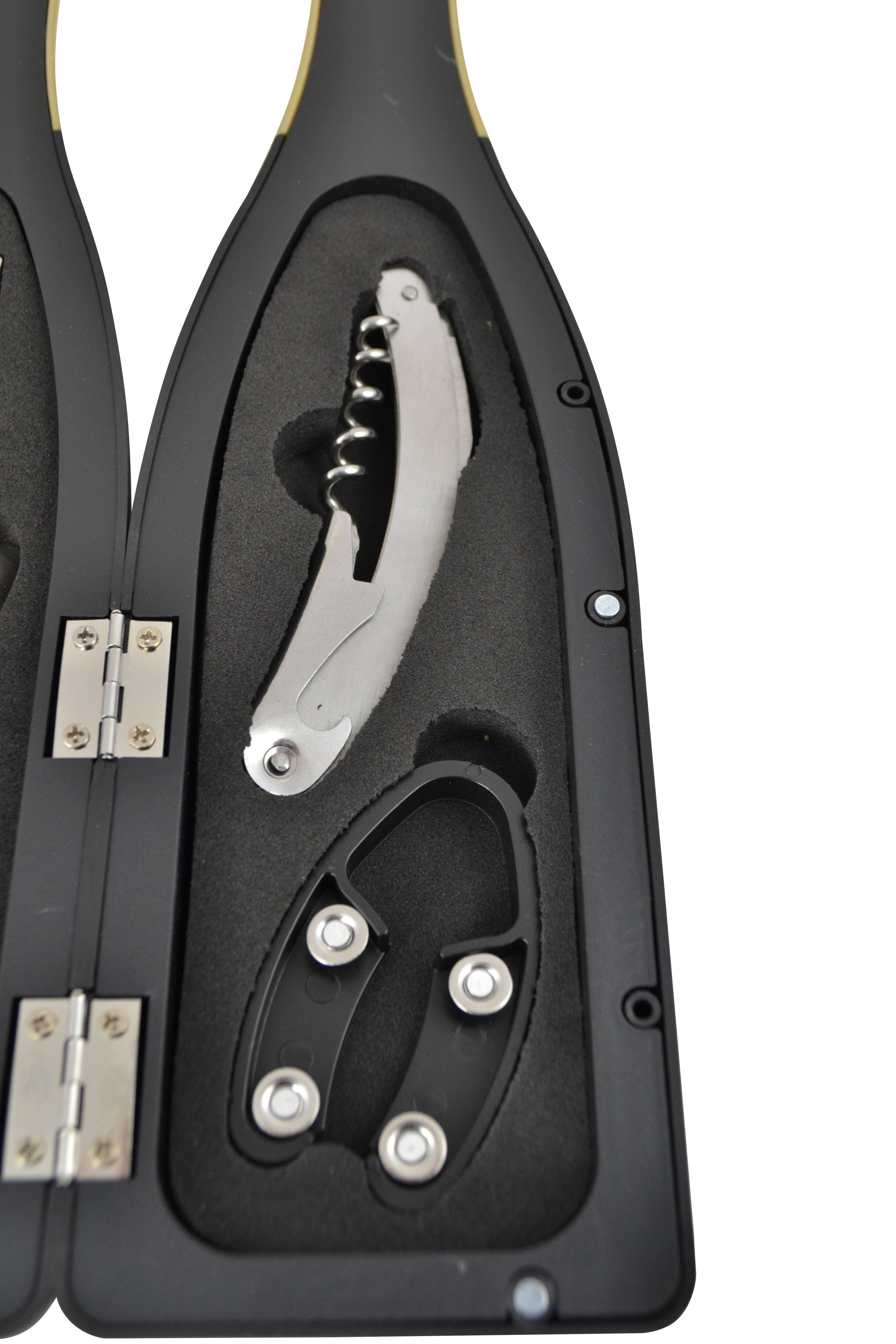 Three Star IM/EX Inc. - Wholesale Wine Tool Set - 12.5" BLK & GOLD CHAMPAGNE BOTTLE W/ ACCESSORIES2