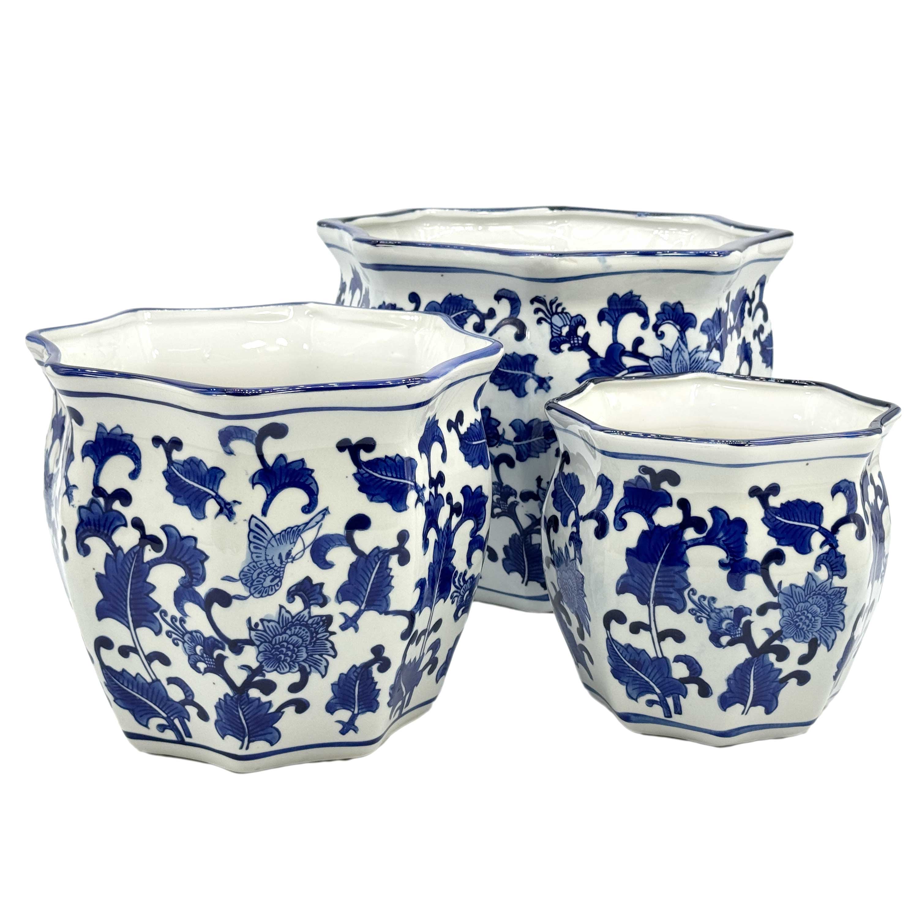 Galt International Company - Vendita all'ingrosso Vasi per piante - Set di 3 vasi per fioriere in ceramica Chinoiserie, 7,5"/10"/13"3