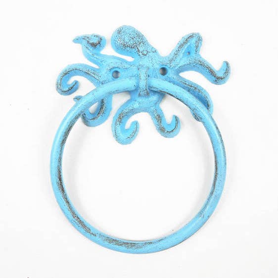 Toallero de pulpo de hierro fundido rústico azul claro de 6" para venta al por mayor de Hampton Nautical